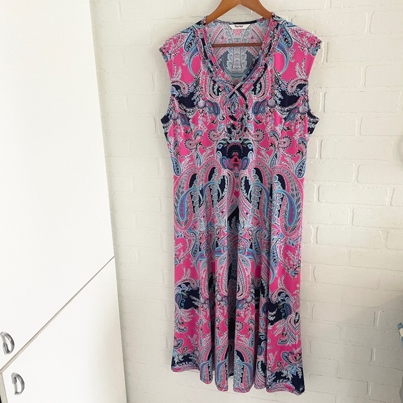 Vintage Y2K Lilly Pullitzer vibe Maxi Dress Paisley Pink Navy Blue 20 petite - Picture 1 of 9